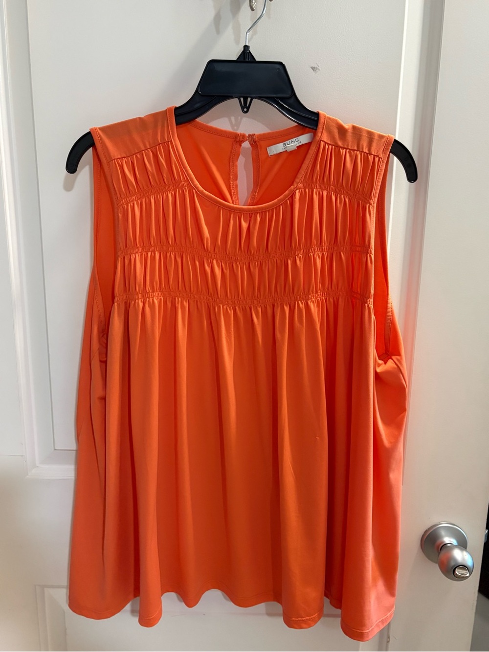Sundry Vibrant Orange Smocked Yoke Sleeveless Tank XL